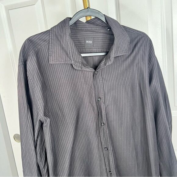 Sz 3X Boss Hugo Boss Black & Gray Striped Dress Shirt $179 MSRP - Picture 5 of 10